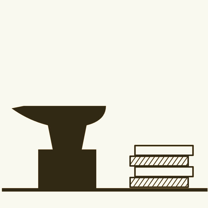 A blacksmith’s anvil beside a small stack of metal bars