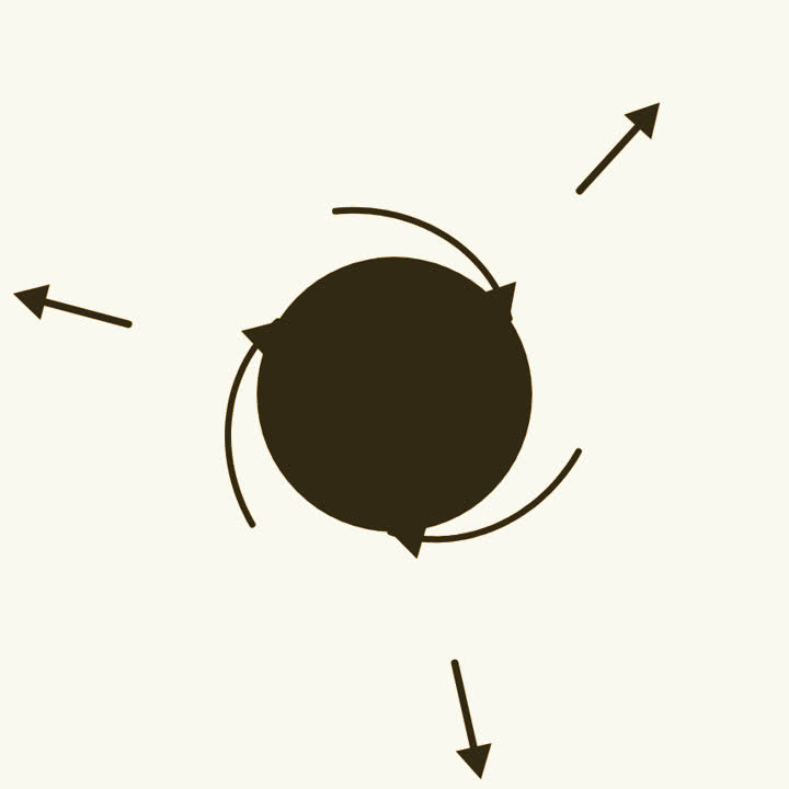 A black region inside its edge, light just outside curving round and falling in, light further out heading away