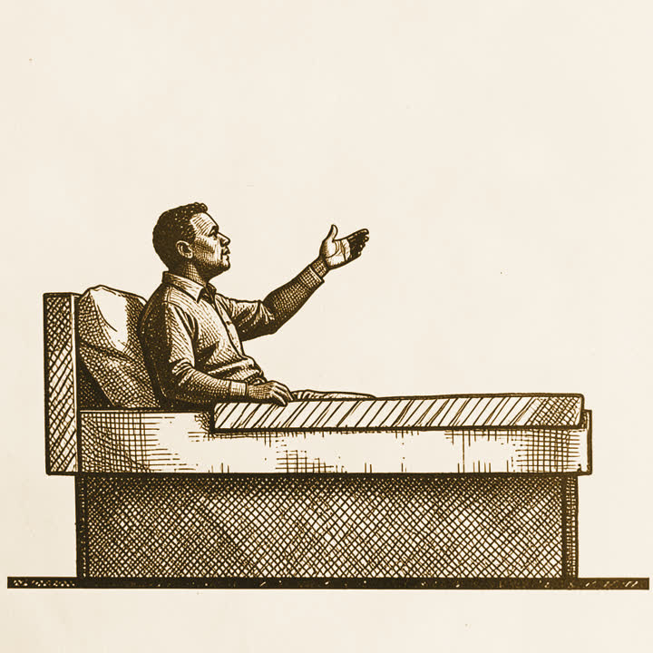 A man sitting up in a hospital bed, gesturing with one hand