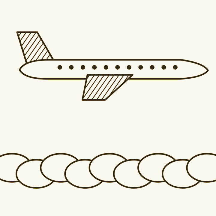 A sleek early jet airliner flying high above a layer of clouds