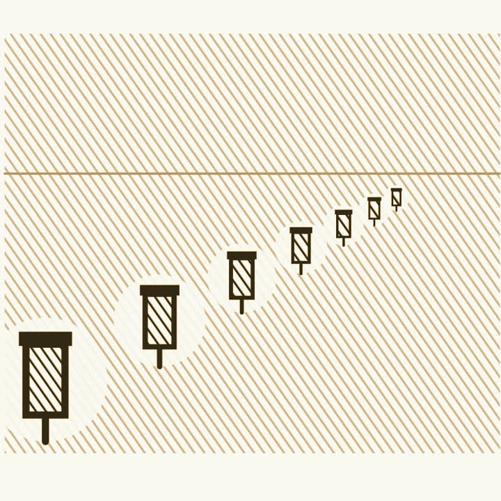 A long row of identical lanterns stretching away into the distance