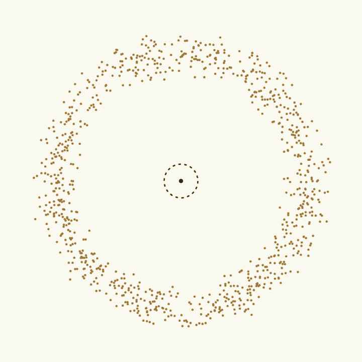 A faint cloud around the edge of an atom and, far away in its empty middle, a nucleus too small to see easily
