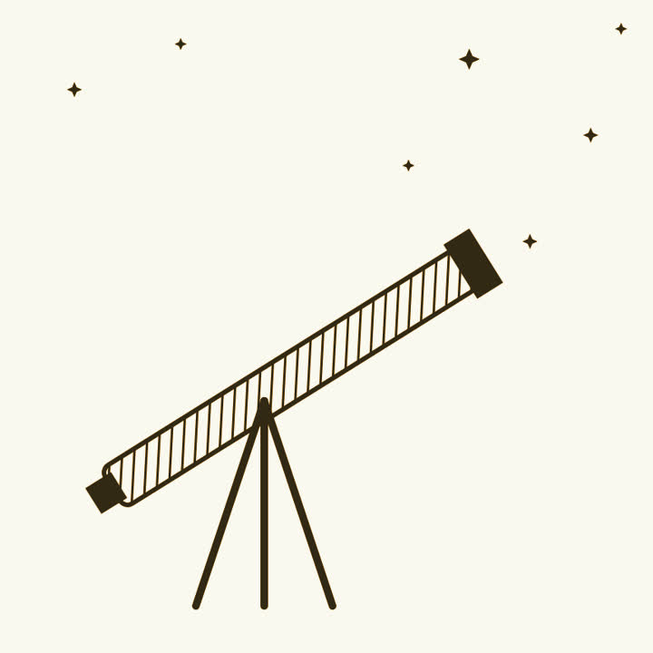 A long telescope on a tripod stand, aimed up at a sky scattered with stars