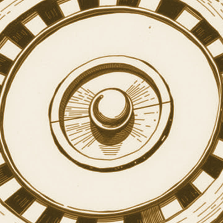 A small ivory ball resting in the pocket of a wooden roulette wheel, close up
