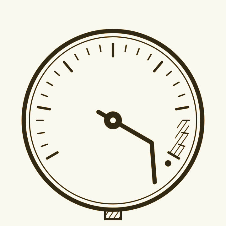 A gauge driven past the end of its dial, its needle bent against the stop