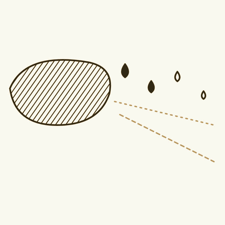 A liver sending drops of blood outwards that grow fainter and vanish into dashes