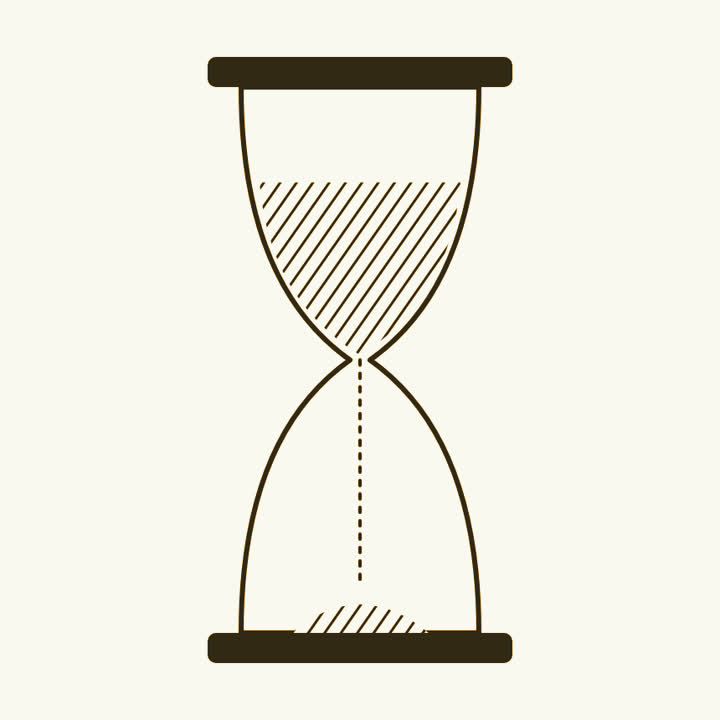 An hourglass with most of its sand still in the upper bulb