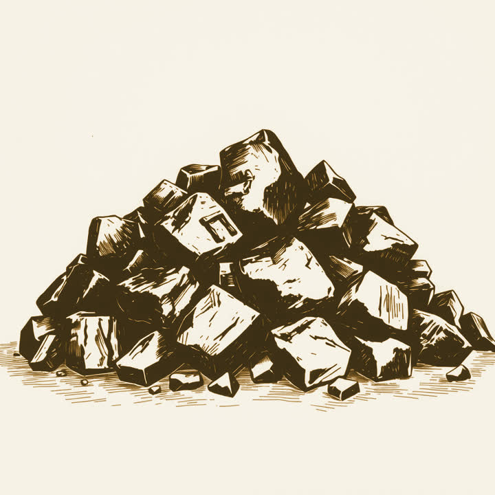 A heap of glossy black lumps of coal on a bare stone floor