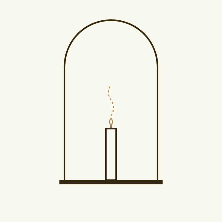 A candle standing under a glass bell jar, its flame shrinking to a wisp of smoke