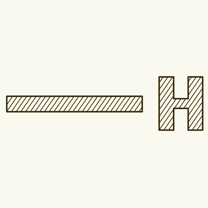 A long metal bar seen from the side, with its unusual end shape shown beside it
