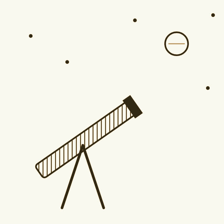 A telescope on a stand aimed up at a small round disc among stars