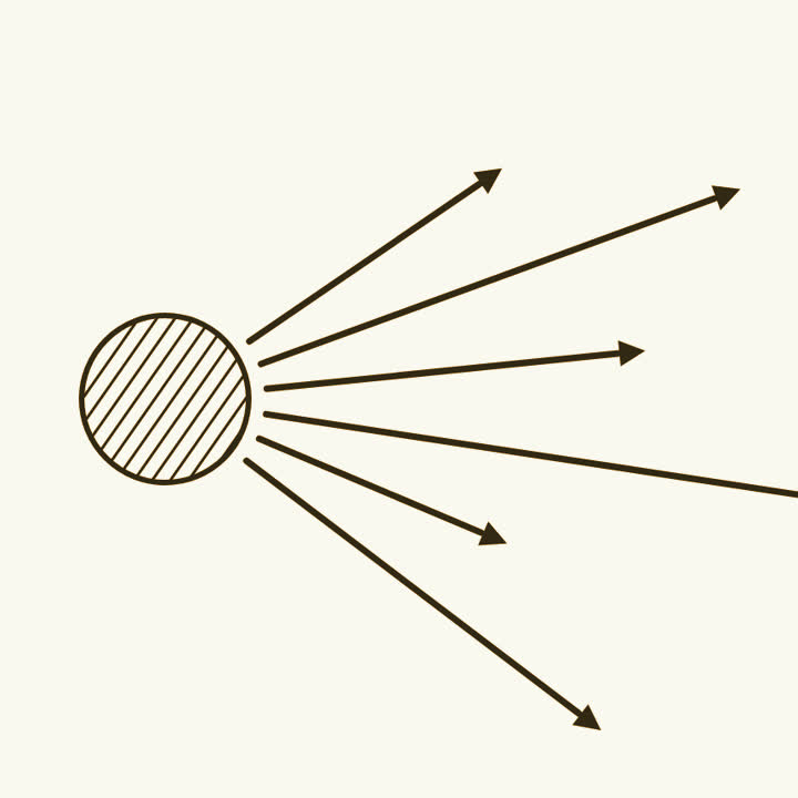 The centre of an atom shooting out arrows of many different lengths
