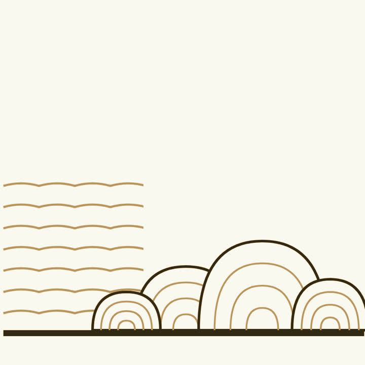 Low layered mounds of rock along an ancient shoreline