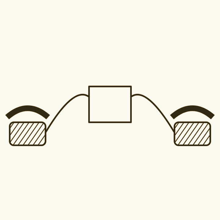 Two telephones joined by long wires through a single central box