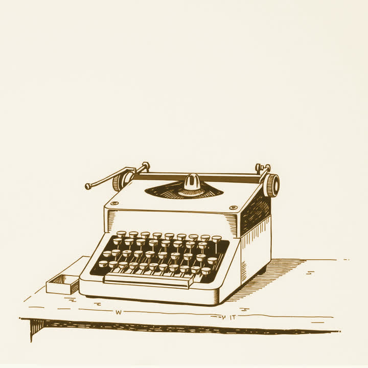 An antique typewriter with round keys on a wooden desk