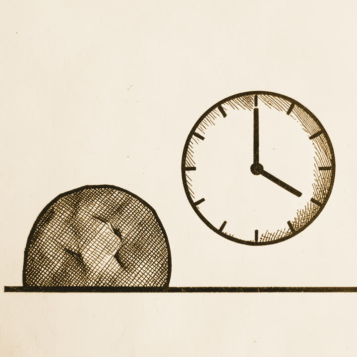 A lump of rock beside a round clock face