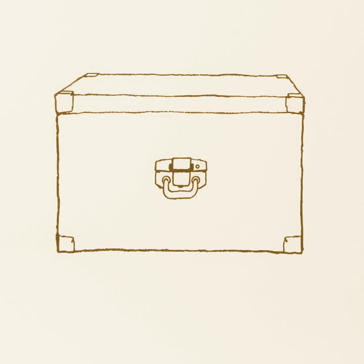 A closed steel box with a heavy latch, plain background, nothing else, no border